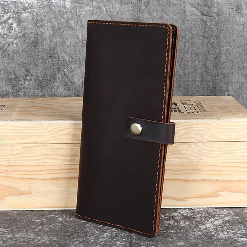 Amazon Imported Crazy Horse Leather Men's Wallet Long Genuine Calfskin Clasp Wallet Retro Simple