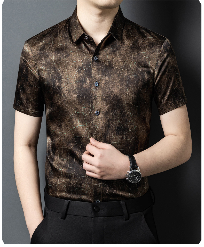 Áo sơ mi ngắn tay lụa tơ tằm nam phong cách Trung Hoa — Cà phê 5213 chi tiết 14