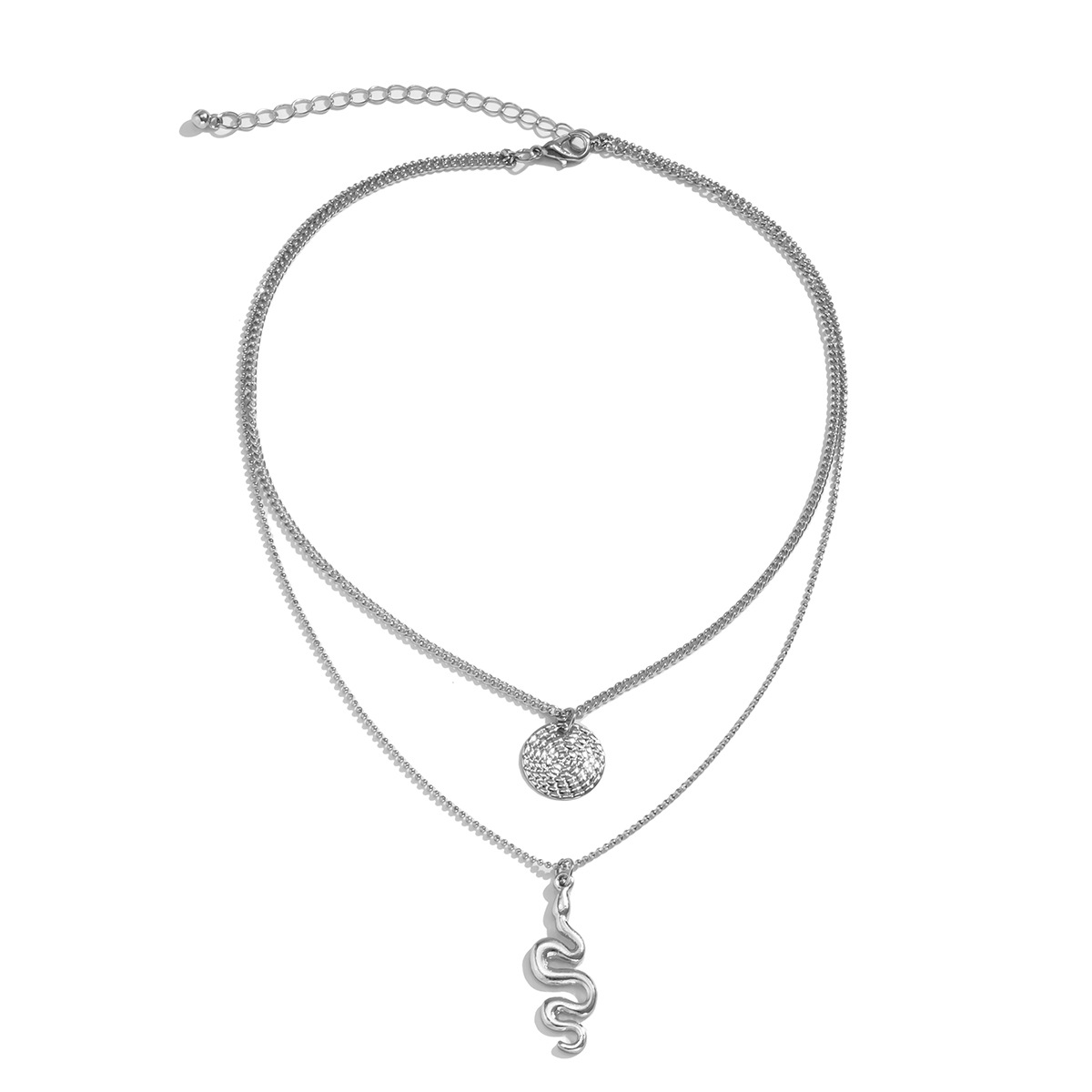 Simple Pitted Round Brand Dragon-shaped Tag Multi-layer Necklace display picture 4