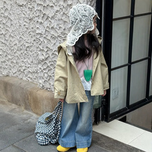 湖州织里童装2025秋季新品女童蕾丝拼接帽子风衣儿童长袖风衣外套