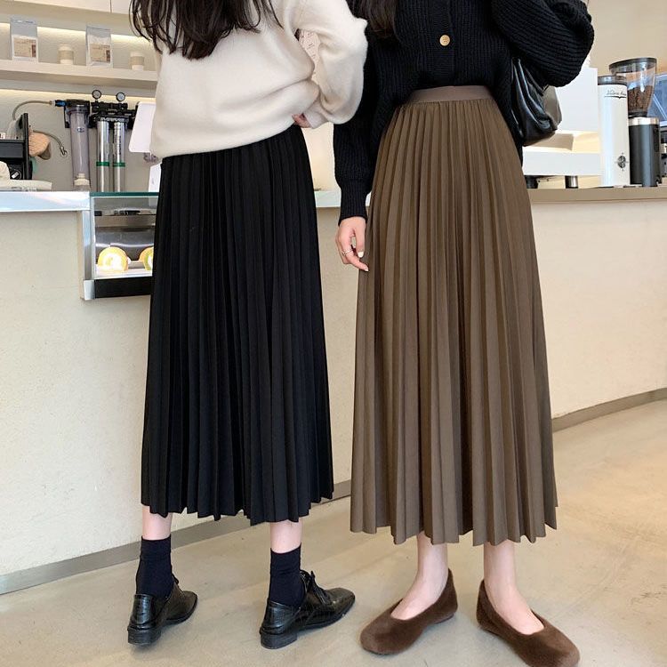 黑色半身裙女秋季2025年新款裙子秋冬中长款百褶裙显瘦高腰A字裙|undefined