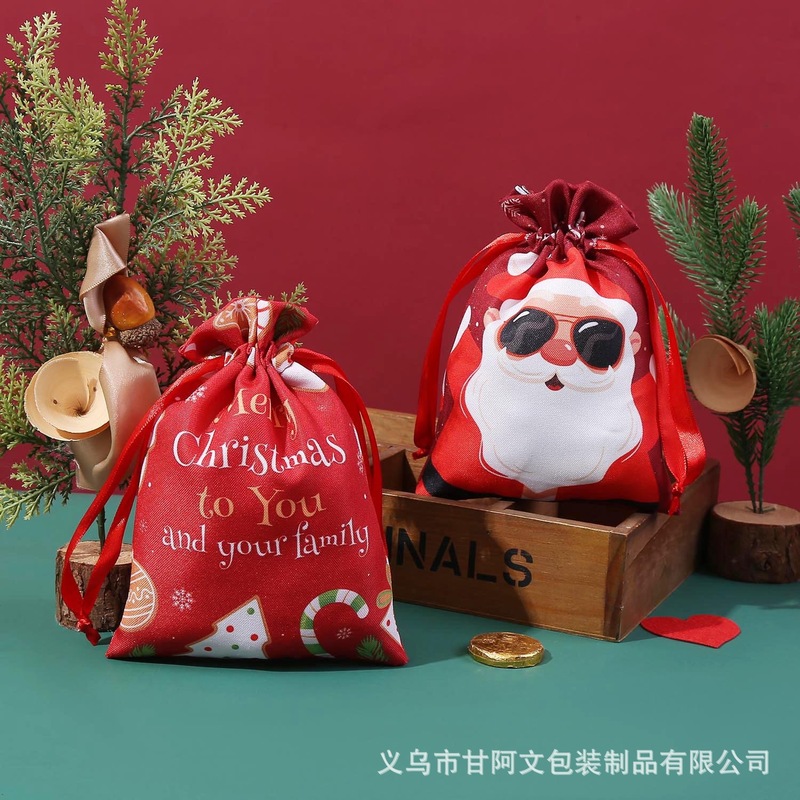 クロスボーダー新しいクリスマスポリエステルデジタルプリント巾着ポケットクリスマスキャンディギフト包装収納装飾バッグ|undefined