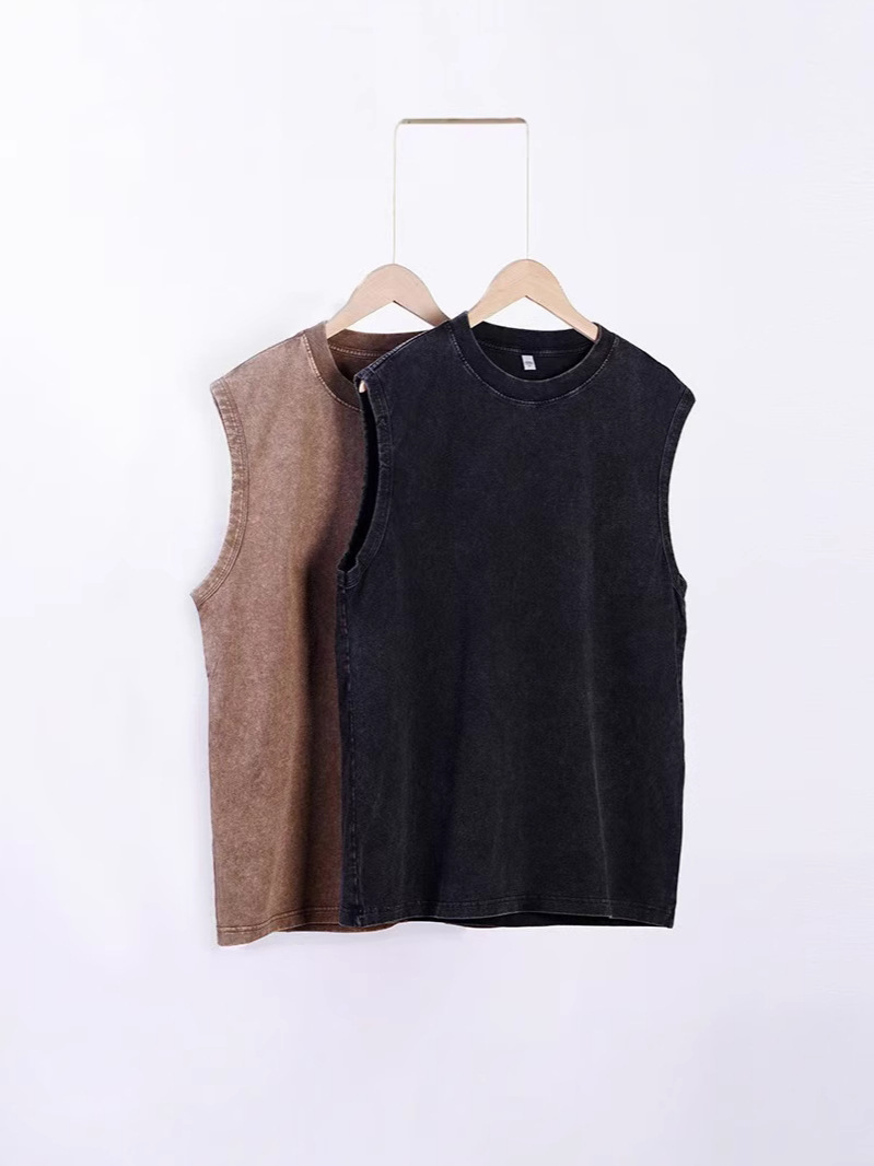 240g chaleco de hombro de algodón americano marca de moda de verano de color sólido lavado con agua para hacer camisetas sin mangas viejas