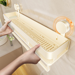 吸盤乳白色のバスルーム収納ラック、パンチングなし、バスルームトイレミラーシンク壁掛け収納ラック