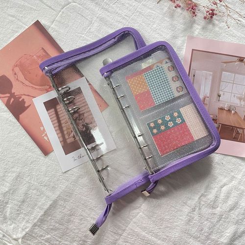 Korean PVC transparent sparkles binder zipper hole handnotebook card case cover photo album name card storage bag