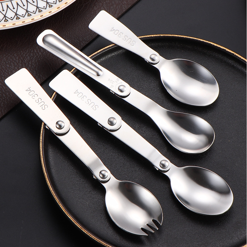304 stainless steel folding fork spoon integrated dual-use spoon picnic creative portable tableware spoon salad spoon rice spoon 304 stainless steel folding fork spoon integrated dual-use spoon picnic creative portable tableware spoon salad spoon rice spoon