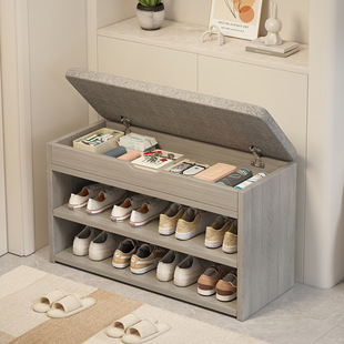 Shoe-Changing Bench for Home Entrance, Shoe Cabinet and Bench Integrated, Solid Wood Entryway Shoe Rack, Extremely Narrow Shoe-Changing Bench for Entryway