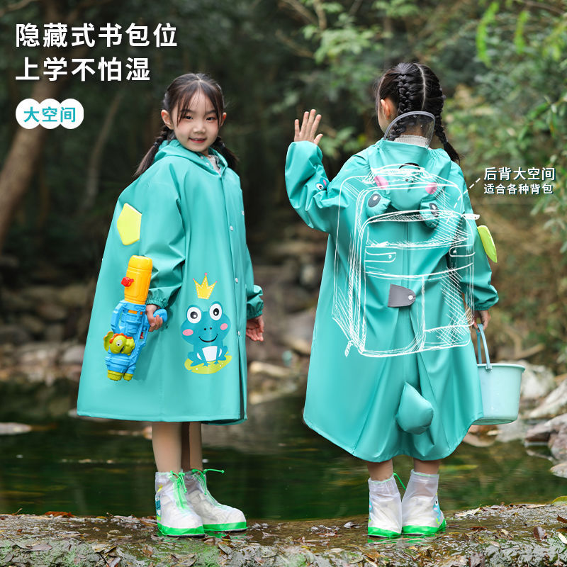 High-End Children's Raincoat for Men and Women, Full Body Waterproof, Environmentally Friendly, Soft and Comfortable, with School Bag and Cartoon