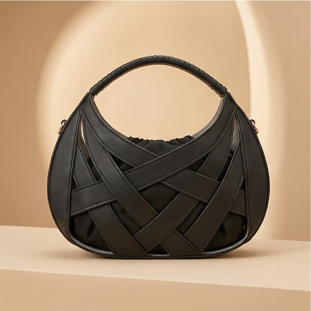 2026 Cross-Border Hot Sale Hollow Woven Underarm Bag Women's Light Luxury Niche Design Handbag Drawstring Half-Moon Bag - Thumbnail 2