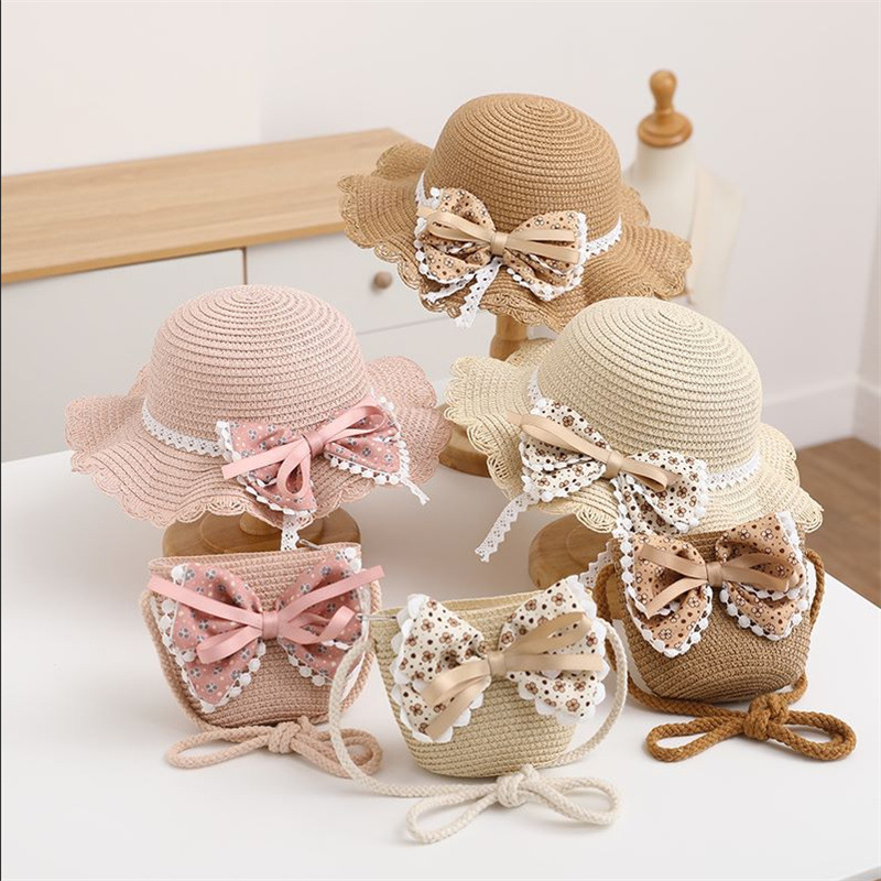 Papyrus Fabric Type Girl's Sweet Bow Knot Straw Hat