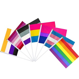 Rainbow hand flag factory 14*21cm progress polyester flag triangle proud rainbow flag hand flag