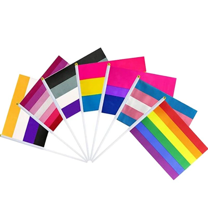 Радуга ручной флаг производитель 14*21 см прогресс полиэстер флаг треугольник гордость радуга флаг рука