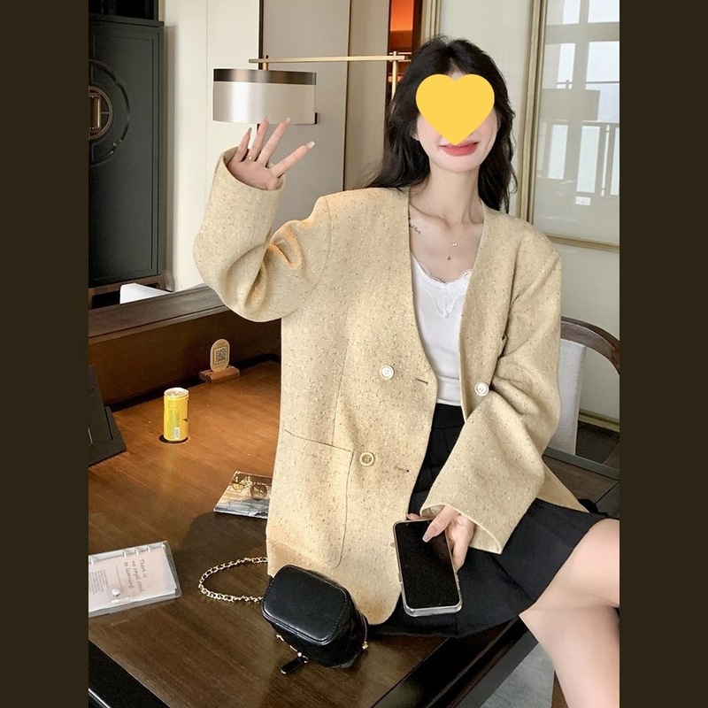 超好看无领西装外套女2025春秋新款休闲宽松高级感女神范西服上衣|undefined