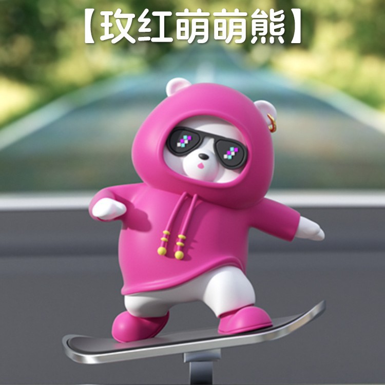 Coche patineta oso adornos deslizantes coche dibujos animados oso en movimiento pantalla de control central panel de instrumentos oso nuevo adornos de coche