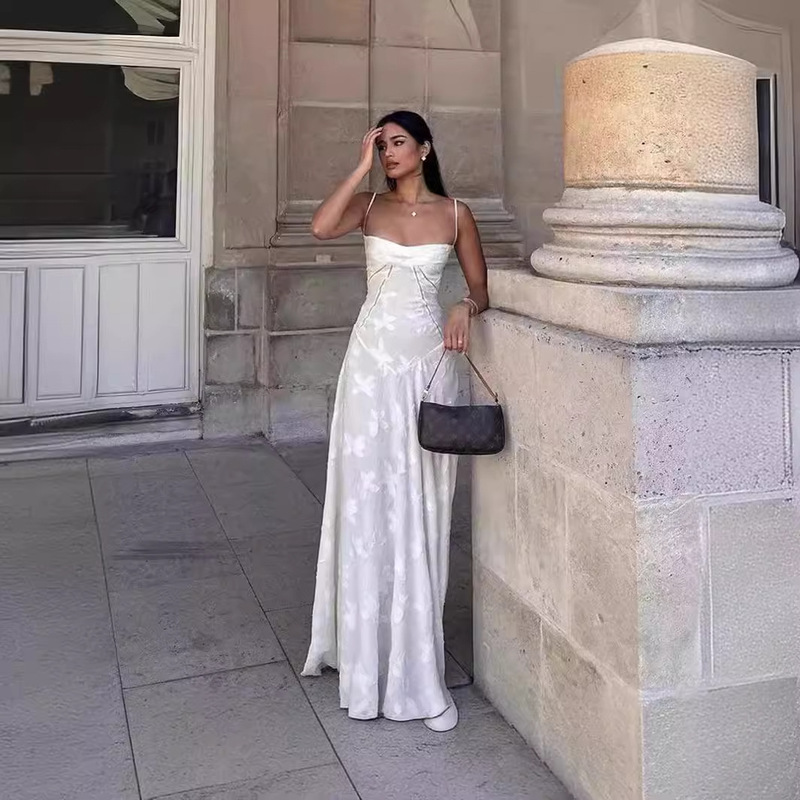 Popular French Style Super Fairy Seaside Holiday White Hollow Texture Embroidered Large Swing Dress Women's Long Dress