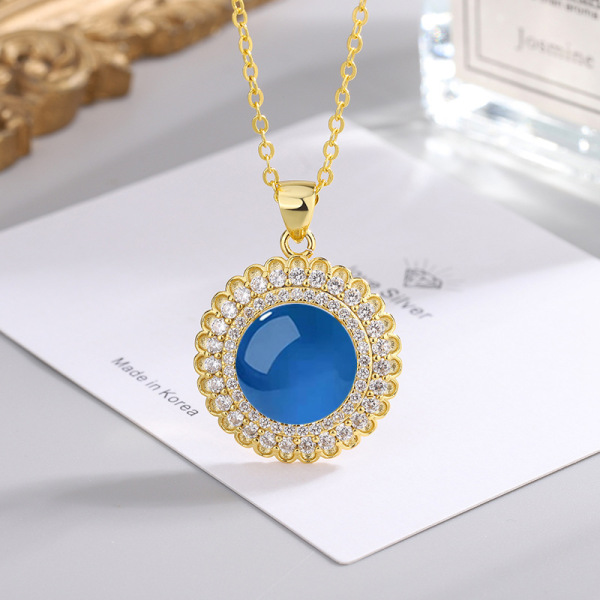 Ethnic retro organic agate pendant with zircon white jade