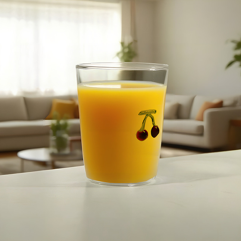 创意樱桃水杯轻奢简约耐高温家用玻璃杯果汁杯冷饮杯无把手玻璃杯|undefined