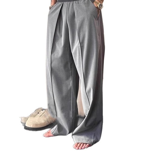 Direct Factory Supply 'Shrimp Line Single Fold Wide Comfort Drape' Contrast Color Stretch Waist Casual Pants Men Thick Loose Western Trousers