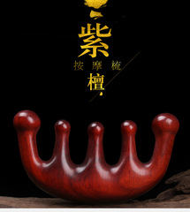 紫檀五齒大圓頭經絡按摩梳 頭部頸部皮膚梳 整木雕刻孫儷同款