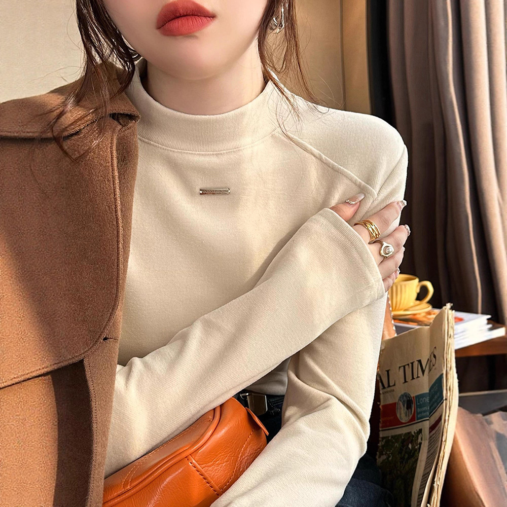 Double-Sided Velvet Half Turtleneck Inner Layering Shirt for Women Autumn and Winter 2025 New Velvet Shirt Design Western Style Top