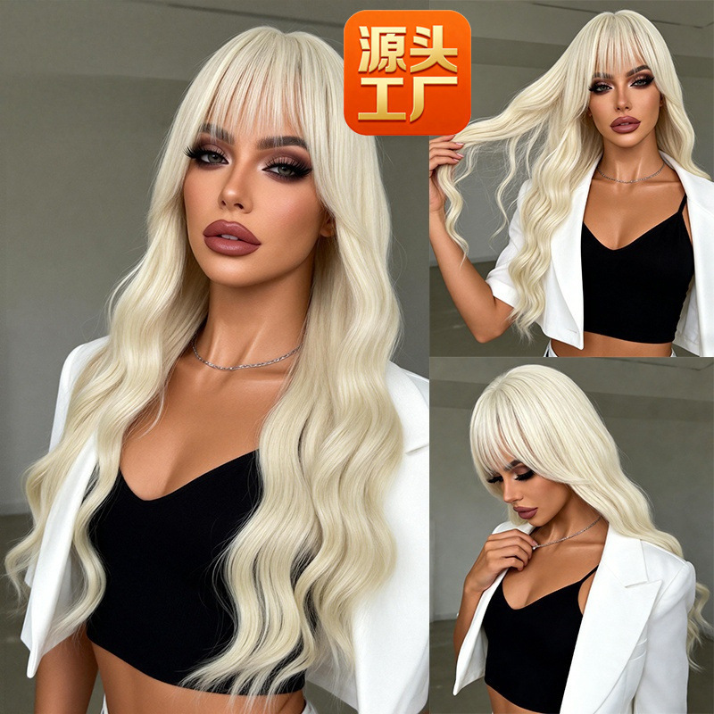 2025 New Cross-Border Hot-Selling Wig with Full Bangs, Natural-Looking High-Quality Synthetic Hair, High-End Wig for Women