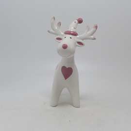 外销陶瓷工艺摆件白云土亮光彩绘戴圣诞帽鹿摆件现代简约动物摆件