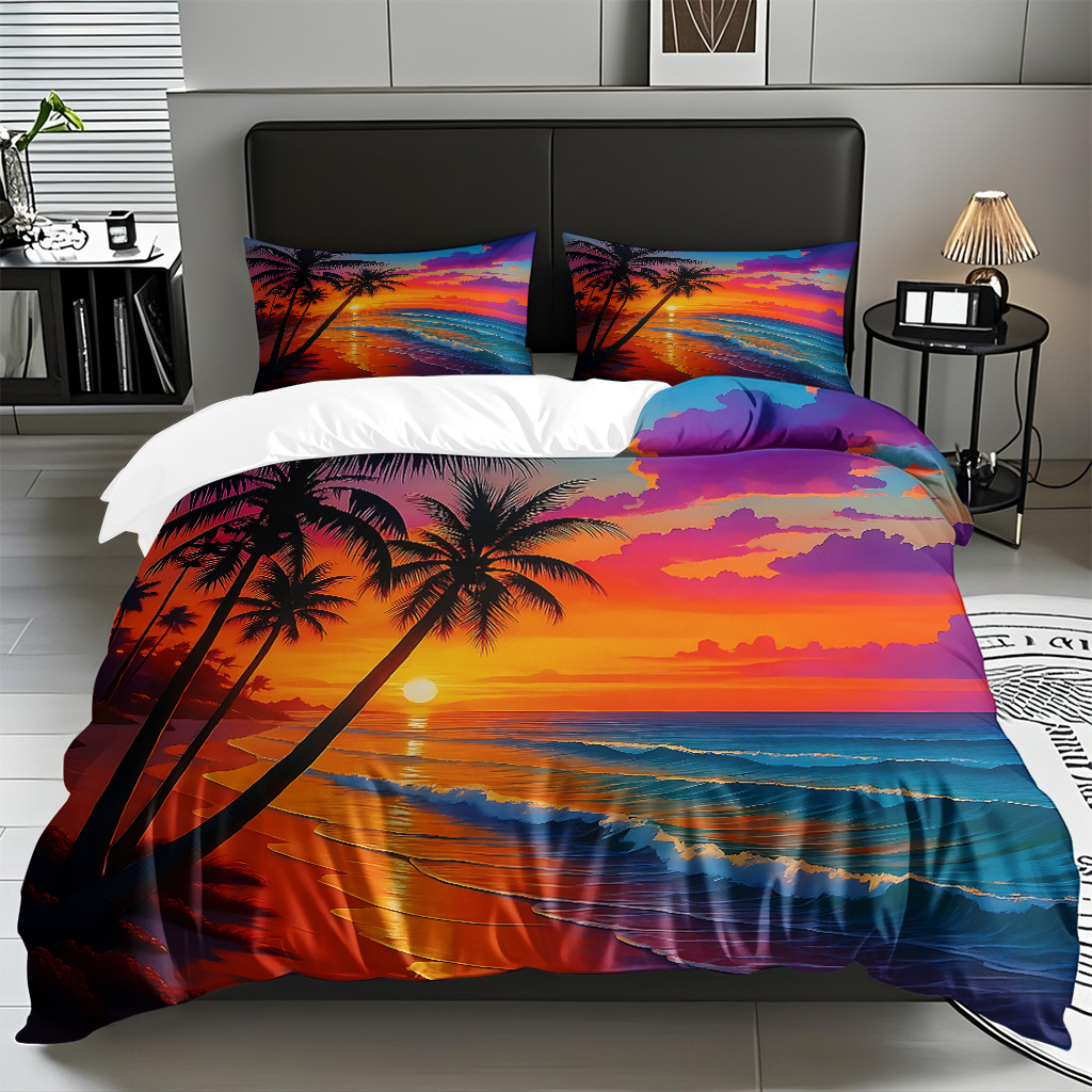 TEMU / JIT transfronterizo textil doméstico mar hermoso paisaje impresión colcha colcha de almohada fuente fábrica para la imagen se puede fijar