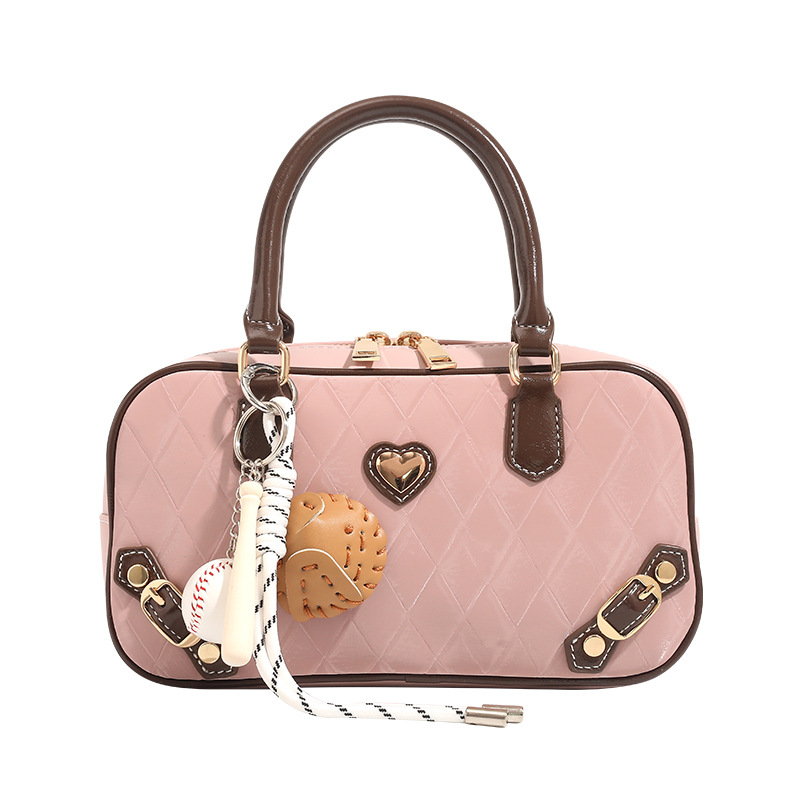 Mala de ombro acolchoada com coração para mulher, bowling bicolor_voghion.com
