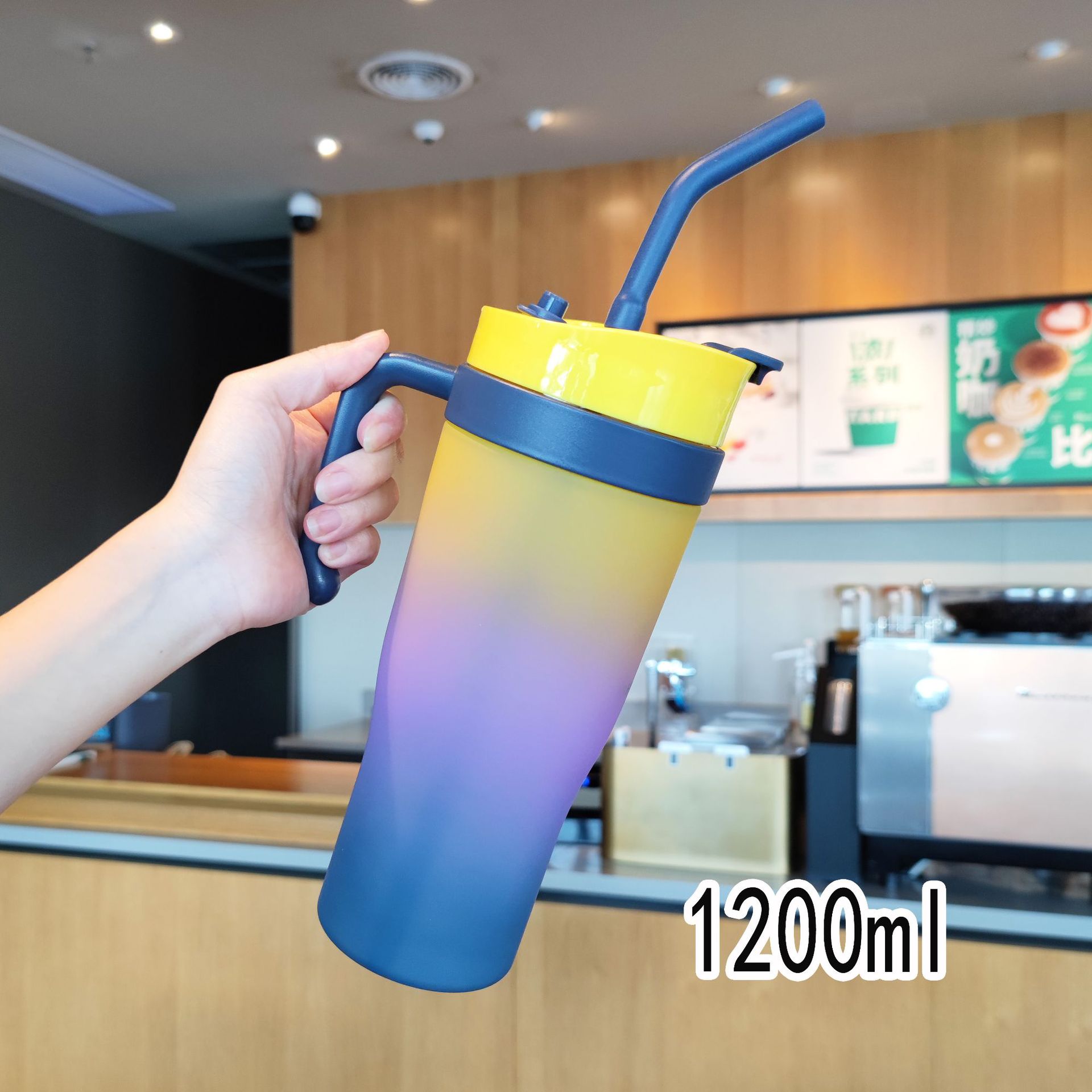 Nuevo coche helado taza paja doble bebida gradiente de color mango portátil de plástico taza de agua taza de coche en stock al por mayor