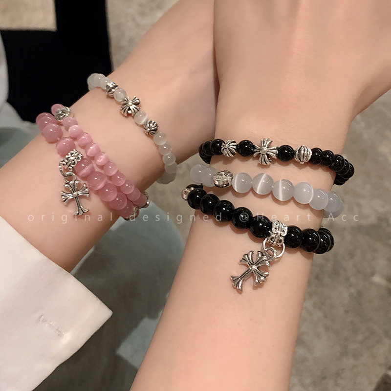 Opal St. Cross cross beaded bracelet women's high-grade all-match couple elastic rope design bracelet