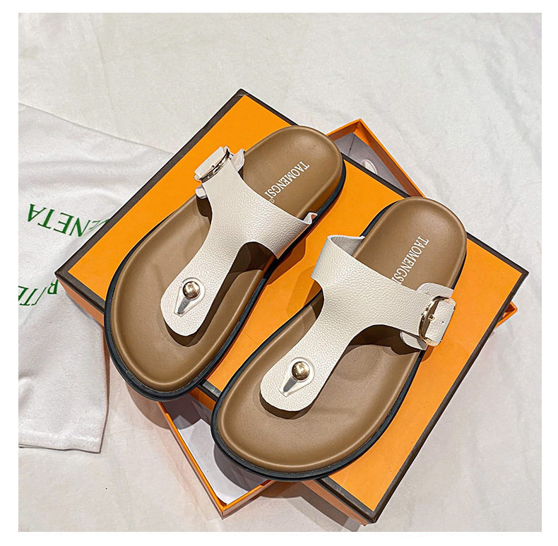 Dép sandal nữ quai ngang da bò thật đế dày phong cách Hàn Quốc — Màu Kaki mặt nhung, Màu đen mặt nhung, Trắng sữa vân vải chi tiết 36