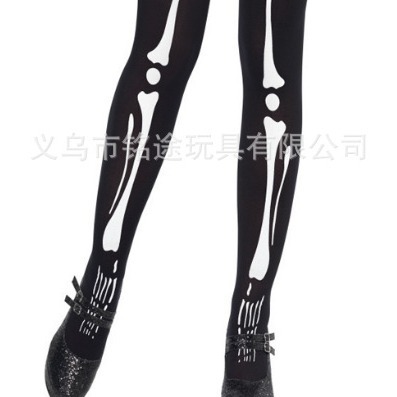 Calcetines de Halloween, suministros para fiestas de disfraces, accesorios para disfraces, pantimedias con diseño de huesos de esqueleto, calcetines por encima de la rodilla, calcetines largos de tubo.