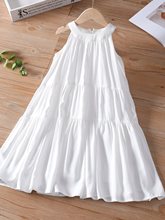 扎染白裙子法式茶歇亲子装母女夏季挂脖沙滩裙海边度假白色连衣裙