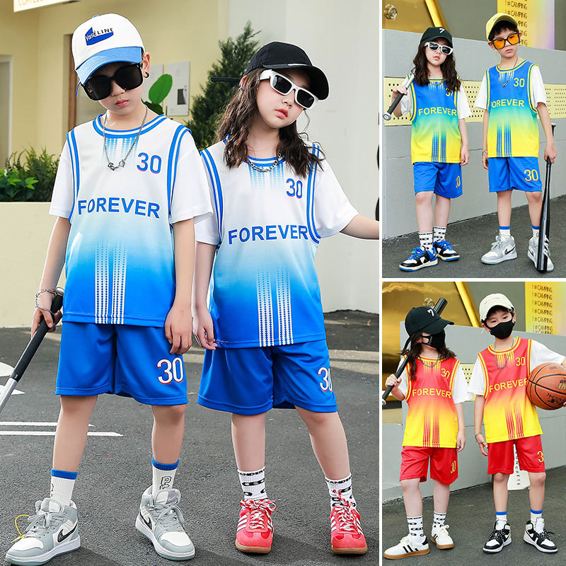 Short-sleeved Children's Basketball Clothes suit Boys' and Girls' Summer Quick-drying Sportswear Primary and Secondary School Students' Performance Team Clothes Class Clothes