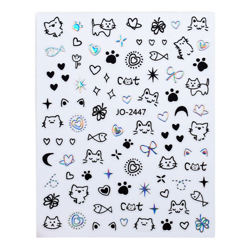 New style nail stickers sweet cool kitten online celebrity same style Cute graffiti style kitten curly dog rabbit nail art