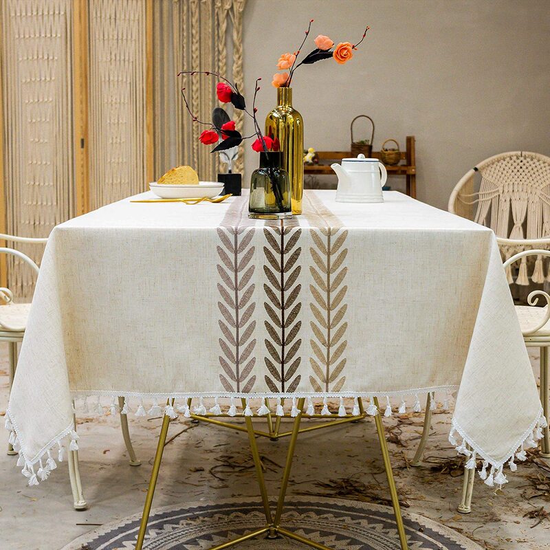 Amazon Cross-Border Nordic Style Tassel Tablecloth Embroidered Flower and Leaf Party American Decorative Dustproof Tablecloth Cover