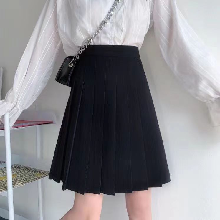 Wholesale 2026 Spring Mid-Length Black A-Line Pleated Skirt for Women, High-Waisted, Slimming, Anti-Exposure, Fitted Half Skirt