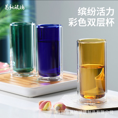 二重グラスカラー透明カップ広告ギフトコーヒーカップかわいい家庭用insカップ朝食カップ