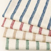 春秋新款经典宽条纹印花麻棉面料 复古麻感男装汉服麻粘衬衫布料