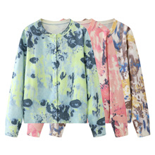 现货 2026春季新款女休闲时尚百搭气质花卉涂鸦圆领针织开衫毛衣