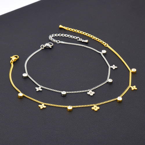 Korean version of the new glossy flower zircon anklet 18k gold titanium steel jewelry non-fading beach girls anklet