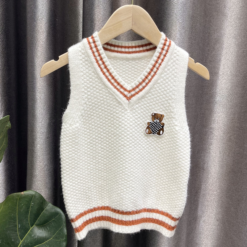 Entrega de una pieza [Jin Yong] Chaleco de punto con cuello en V para niños otoño femenino Estilo universitario Chaleco de suéter de niños y niñas moda
