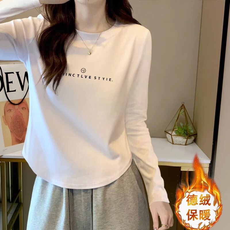 长袖T恤女秋季棉显瘦不规则设计感短款纯白色小个子打底衫上衣|undefined