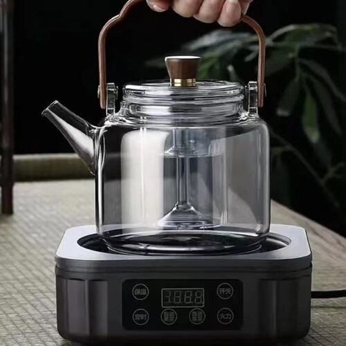 Ash material high borosilicate black walnut handle steaming integrated fourth generation handle kettle smoke gray tea making tea kettle