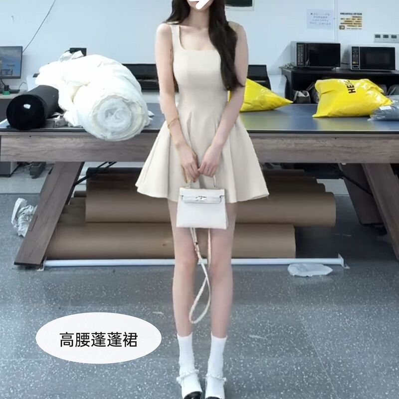 白色吊带连衣裙女夏2025新款小个子巨好看小众掐腰短裙白月光裙子|undefined