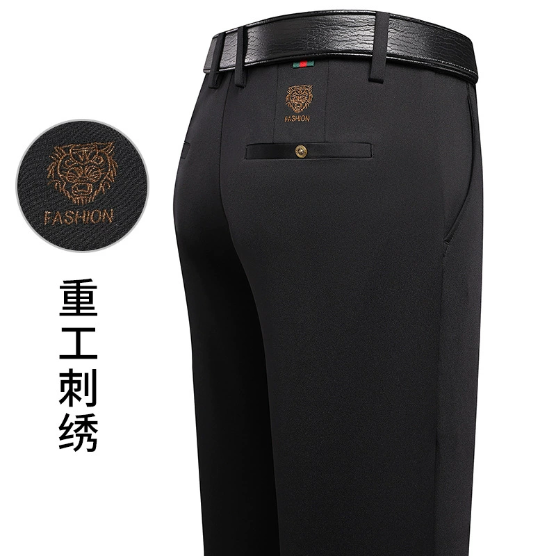 2023 новые утолщенные мужские деловые повседневные брюки Tiger с головой тигра, не Гладильные прямые эластичные повседневные брюки с защитой от морщин