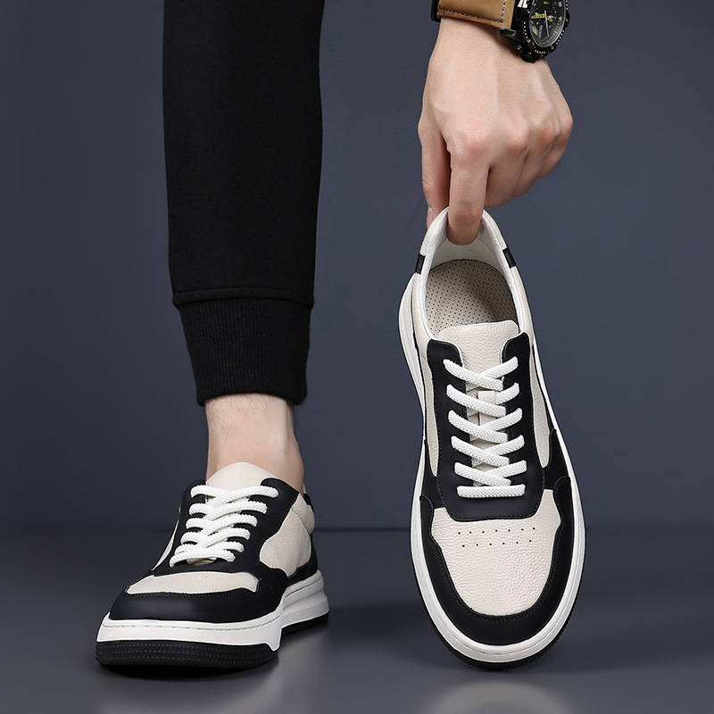 La primera capa de cuero de vaca nuevos zapatos casuales de hombre, cuero transpirable, zapatos blancos de hombre, zapatos de skate de moda, zapatos de hombre