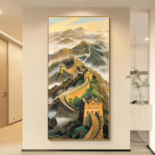 中式长城画靠山图入户玄关挂画竖版高端大气办公室走廊尽头装饰画-阿里巴巴