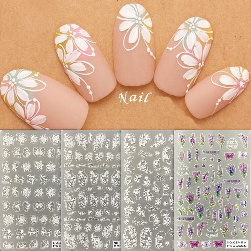 Nail Art Stickers Autumn and Winter Artistic Retro Rose Butterfly Tulip Violet Thin Tough Nail Back Adhesive Nail
