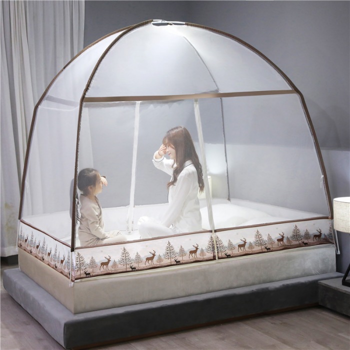Instalación gratuita de mosquiteros de yurta, mosquiteros domésticos de doble puerta para niños, mosquiteros plegables dobles, fábrica de dormitorios al por mayor